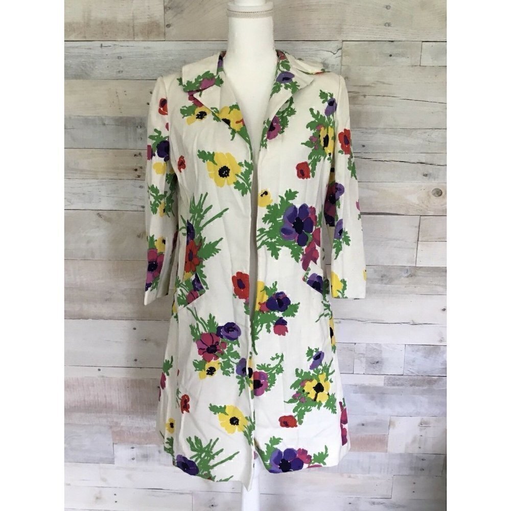 Vintage David Crystal Multicolor Floral Long Jacket Coat Women’s Size Medium
